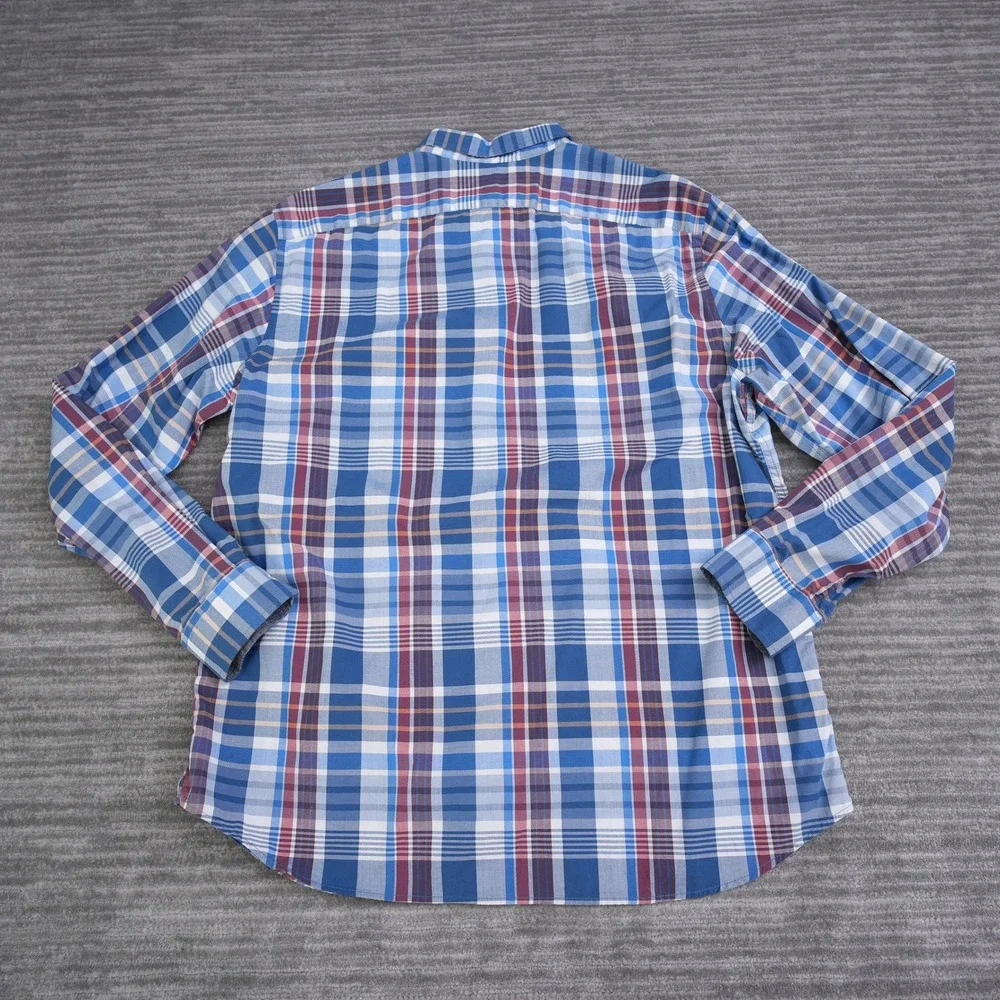 Banana Republic Mens XL Blue Red Plaid Stretch‎ Soft Wash Standard Fit Shirt